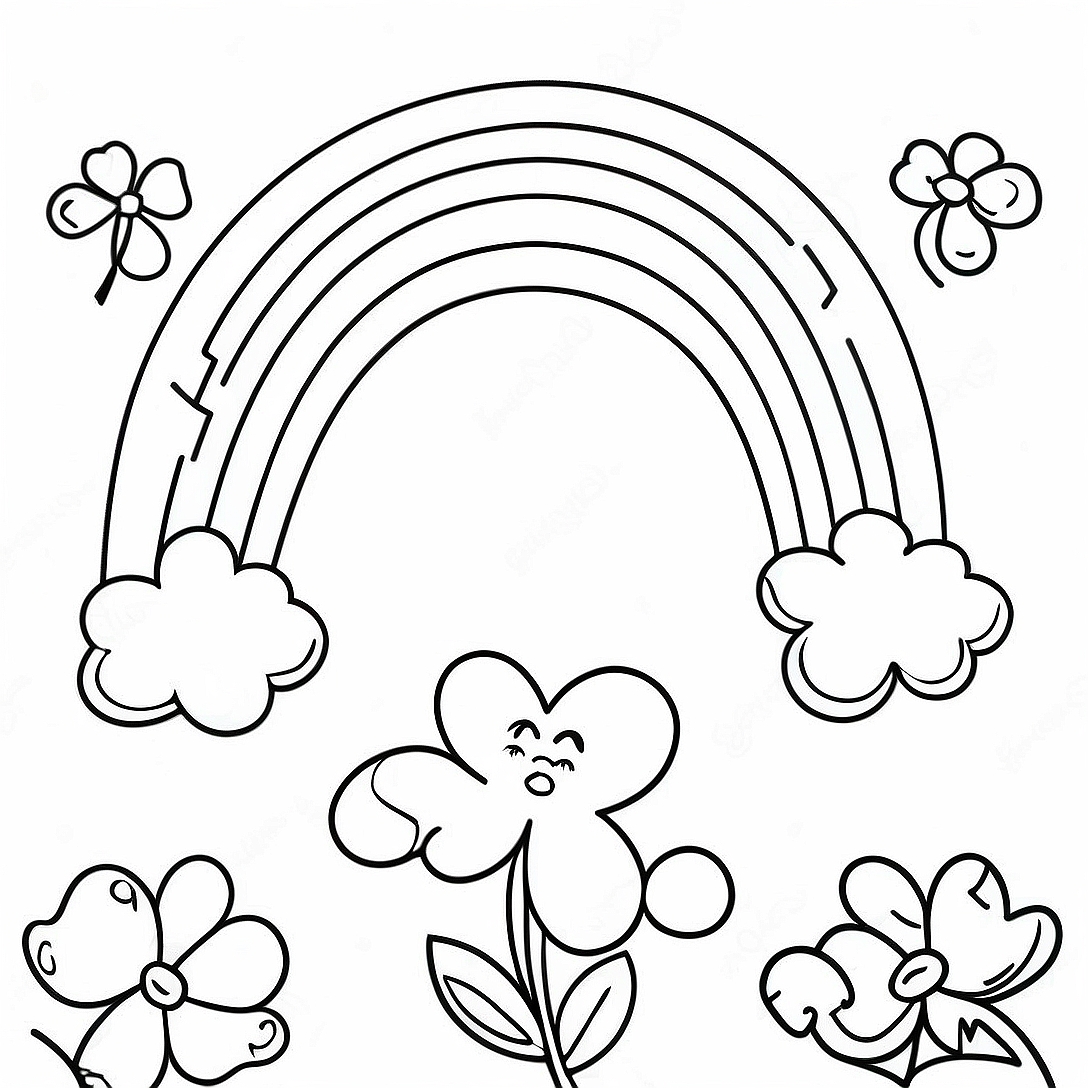 Colorful Rainbow with Shamrocks Coloring Page | Rainbow St. Patrick's Day coloring page
