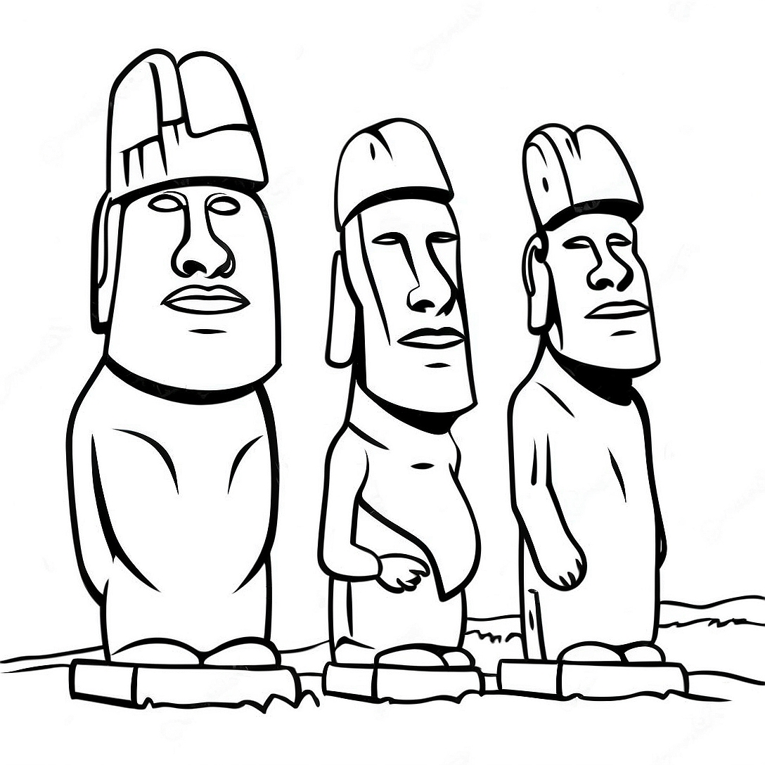 Easter Island Moai Statues Coloring Page | Easter Island coloring page