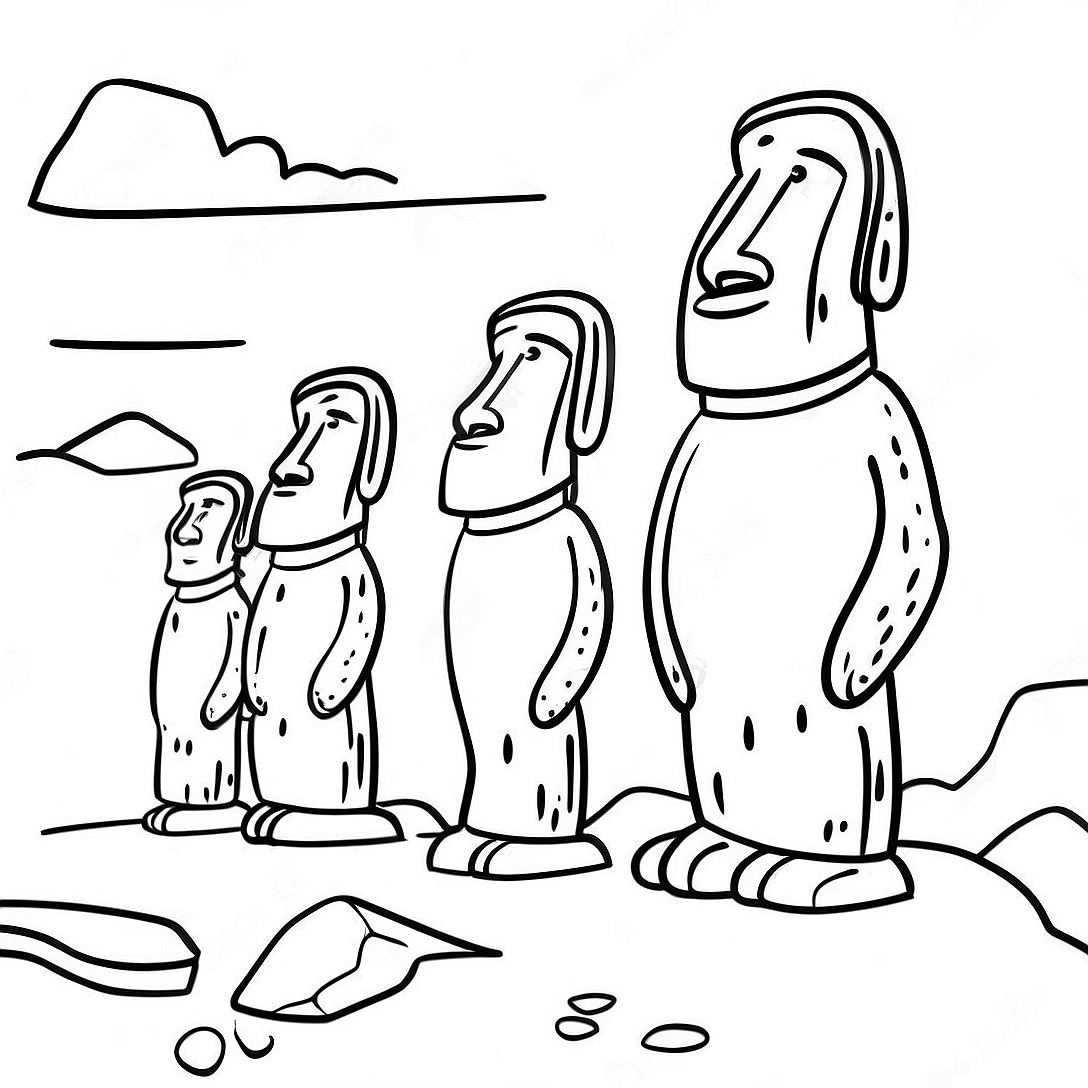 Easter Island Scenic Landscape Coloring Page | Easter Island coloring page