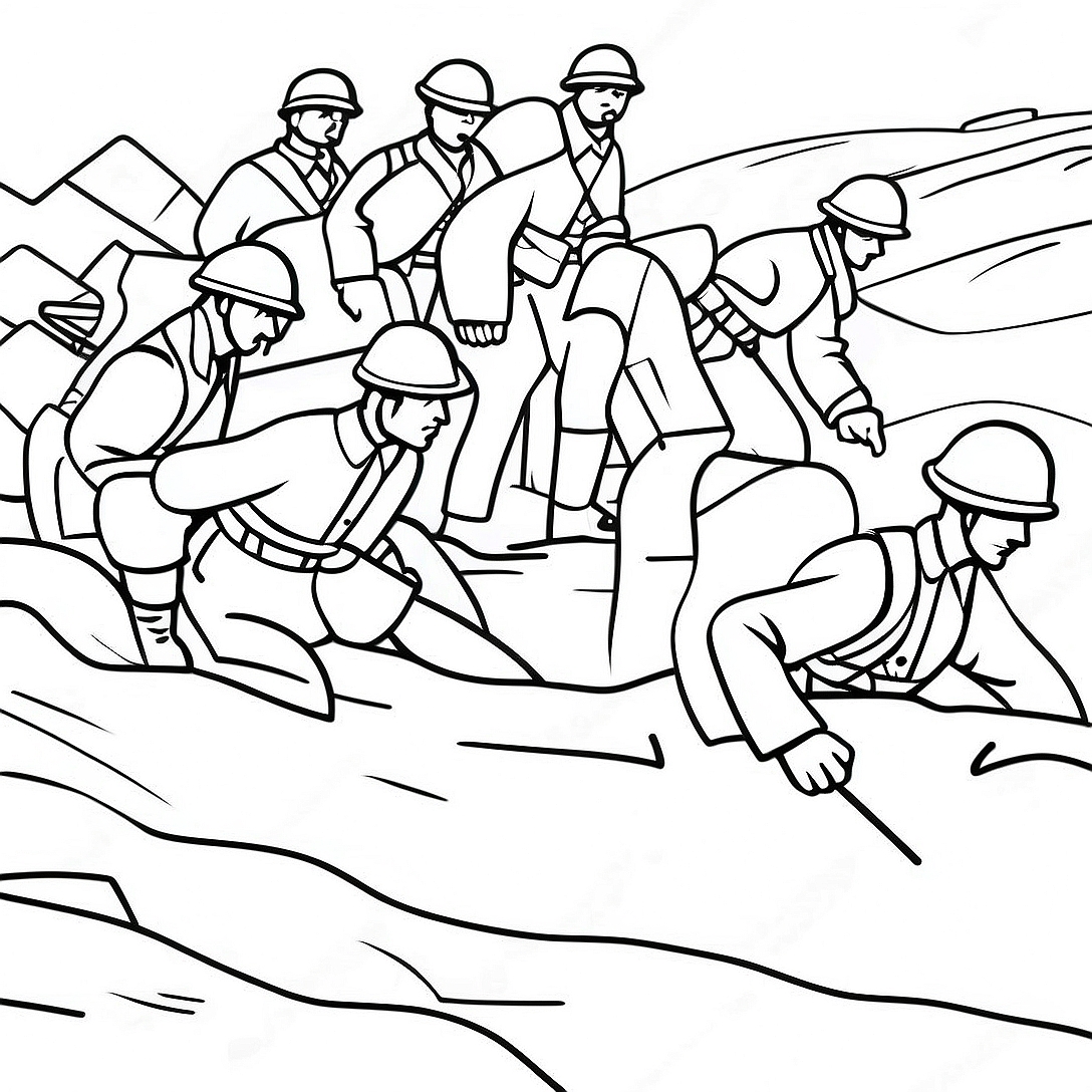Trench Warfare WW1 Soldiers Coloring Page | Trench Warfare WW1 coloring page
