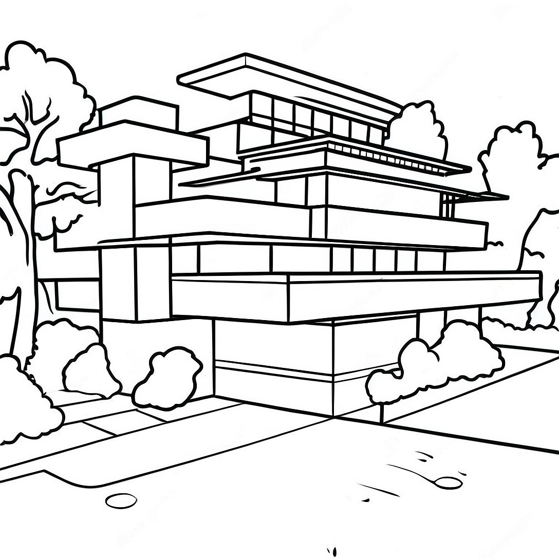 Frank Lloyd Wright Architectural Design Coloring Page | Frank Lloyd Wright coloring page