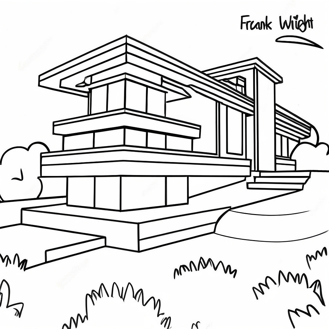 Frank Lloyd Wright Iconic Prairie Style Coloring Page | Frank Lloyd Wright coloring page
