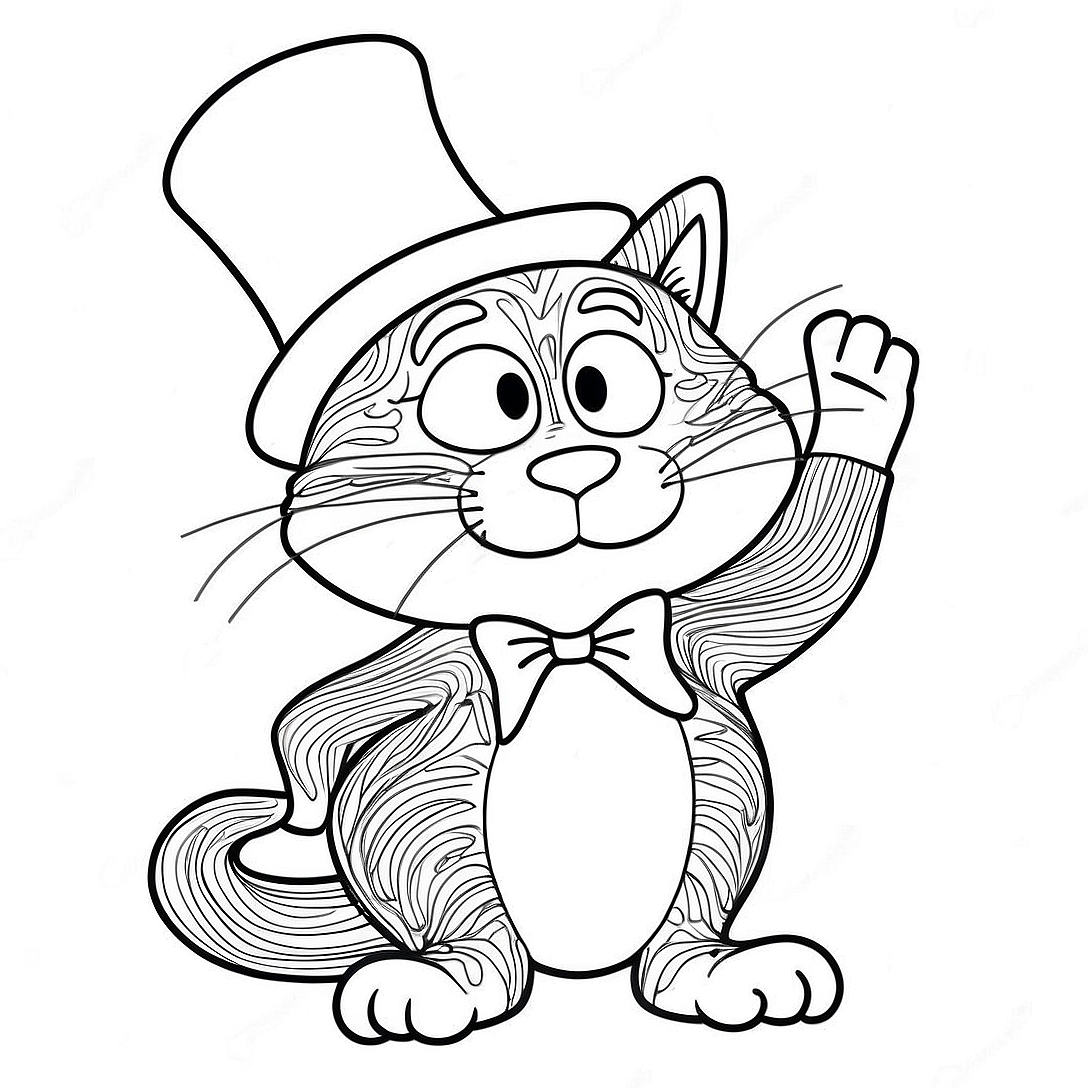 Whimsical Cat in the Hat Coloring Page | Dr Seuss Birthday coloring page