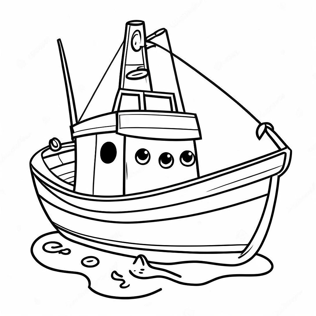 Colorful Fishing Boat with Catch Coloring Page | Fishing Boat coloring page