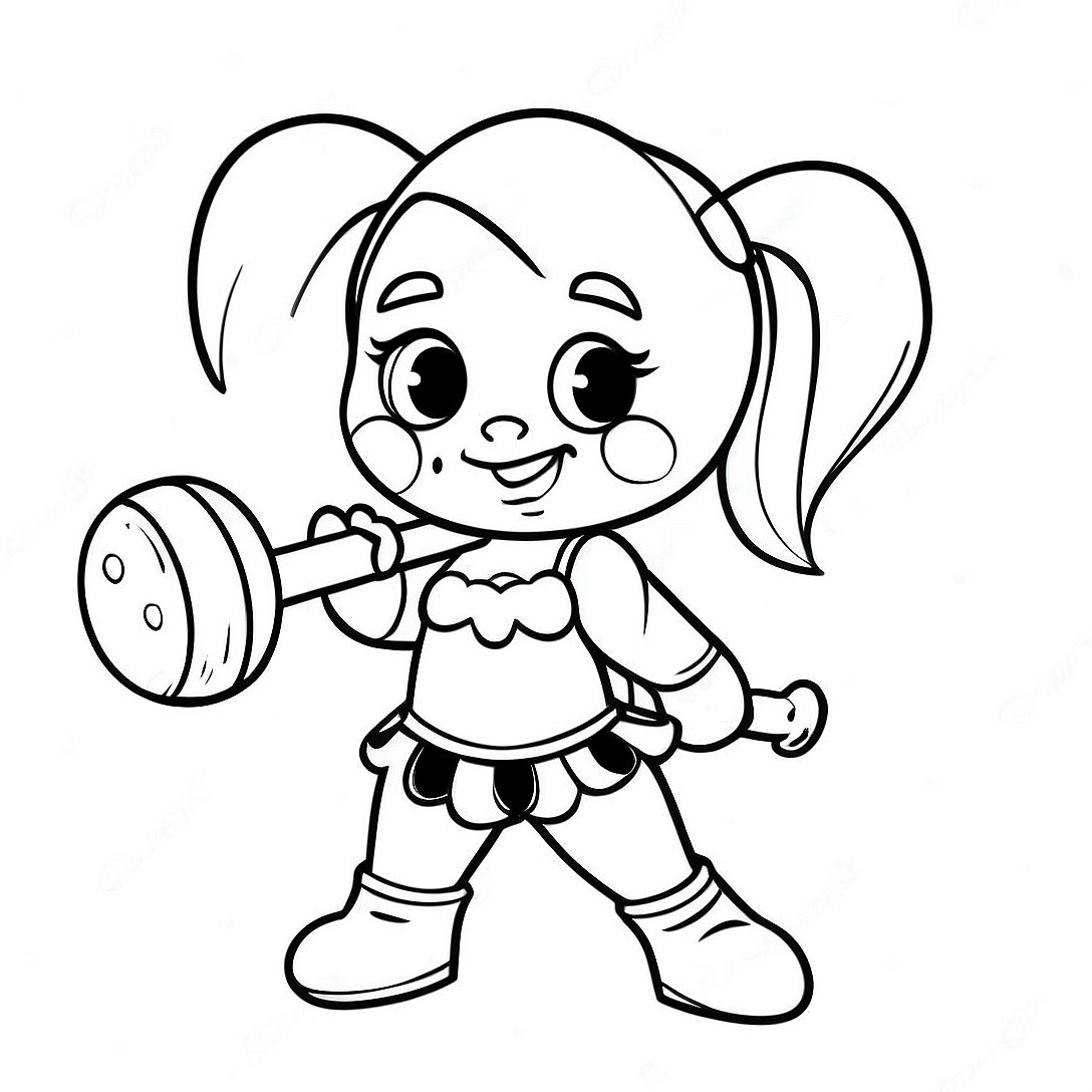 Cute Harley Quinn with a Mallet Coloring Page | Simple Harley Quinn coloring page