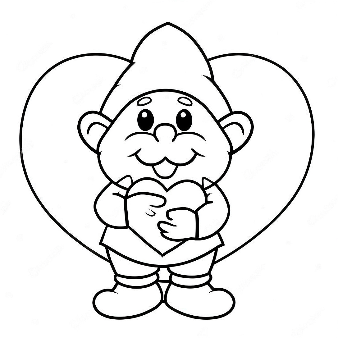 Valentine Gnome Holding Heart Coloring Page | Valentine Gnome coloring page