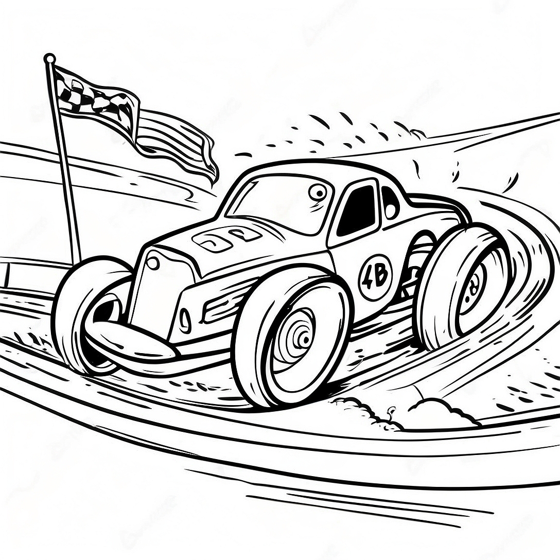 Exciting Dirt Track Racing Scene Coloring Page | Dirt Track Racing coloring page