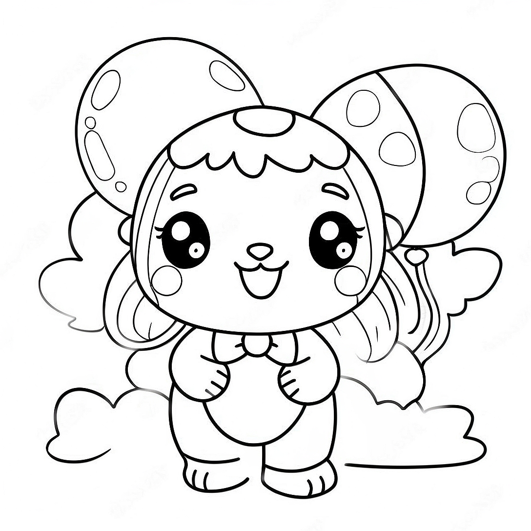 Cute Vanny with Colorful Balloons Coloring Page | Vanny coloring page