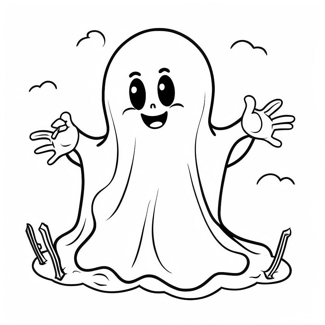 Adorable Halloween Ghost Coloring Page | Cute Halloween coloring page