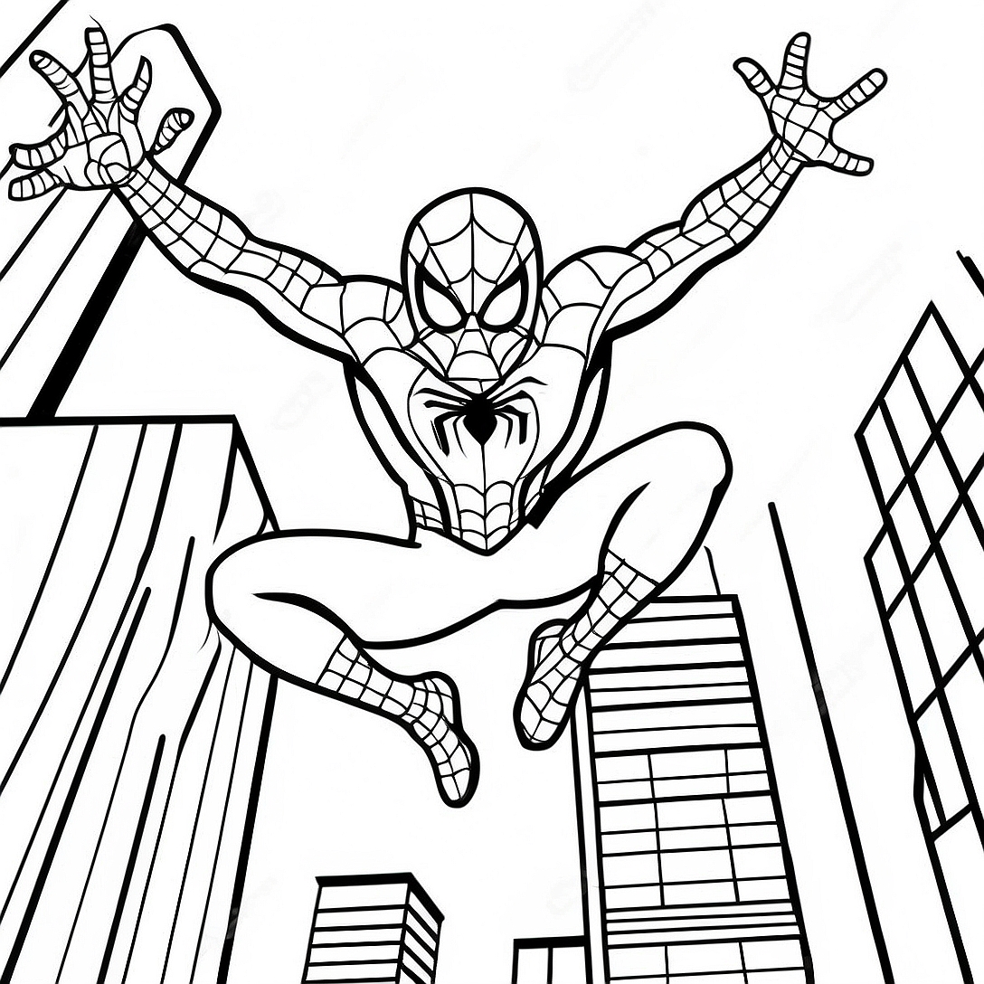 Spider Man Swinging Through the City Coloring Page | Spider Man coloring page