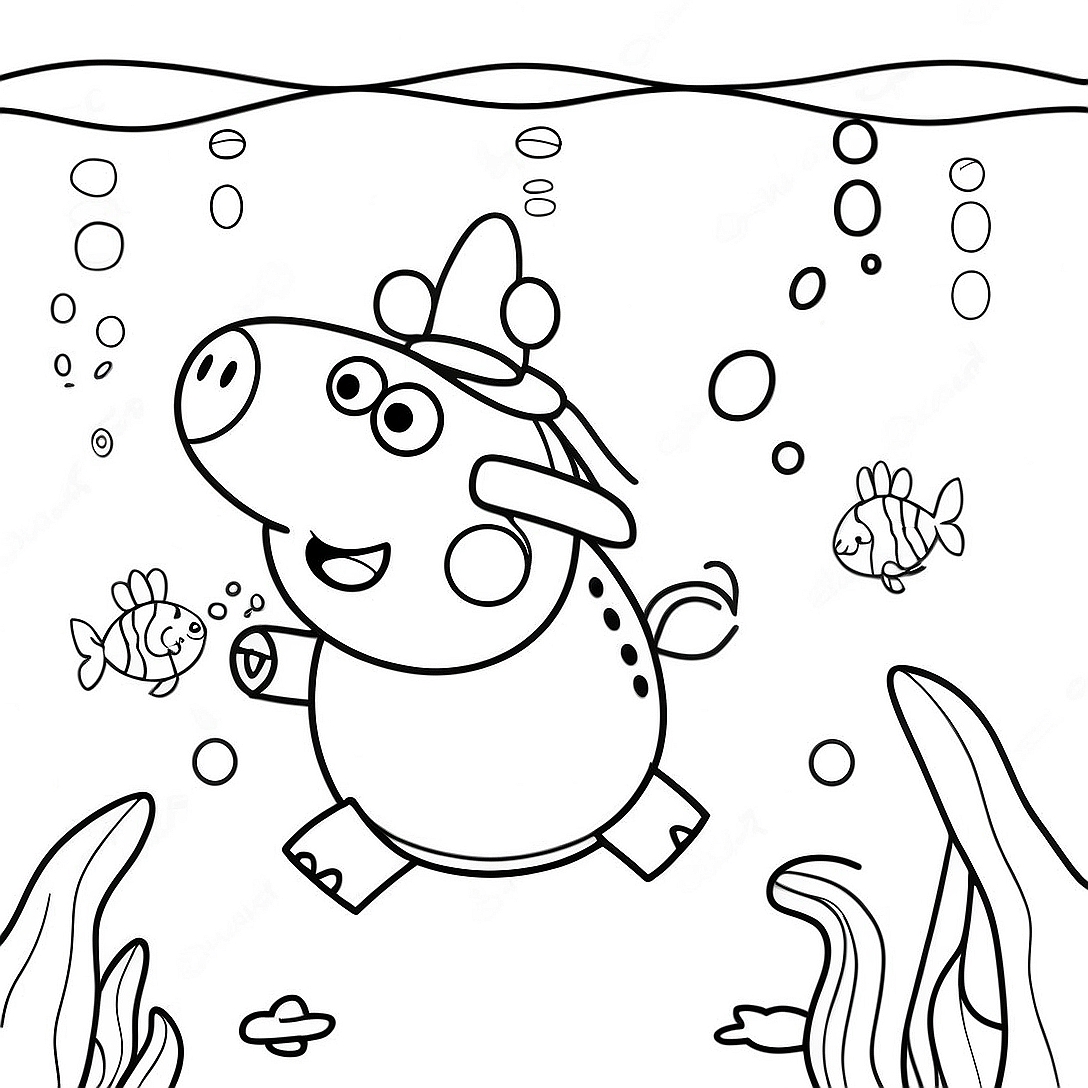 Peppa Pig Underwater Adventure Coloring Page | Peppa Pig Mermaid coloring page