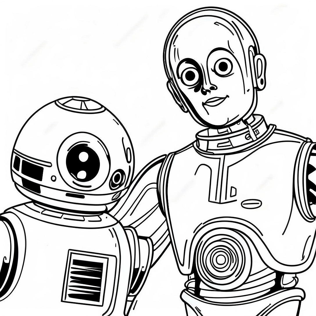 C3PO with R2-D2 Coloring Page | C3PO coloring page