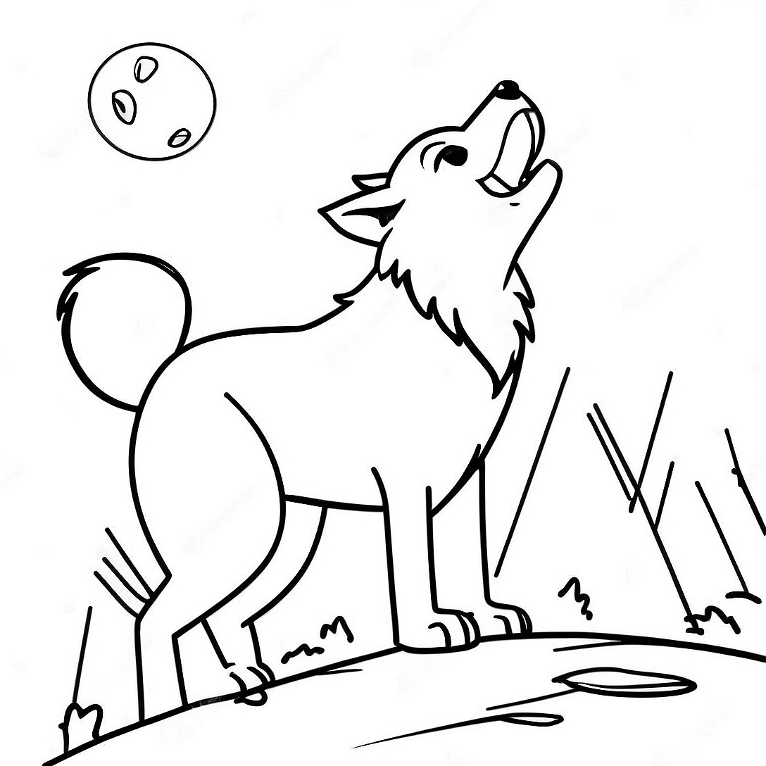 Big Bad Wolf Howling at the Moon Coloring Page | Big Bad Wolf coloring page
