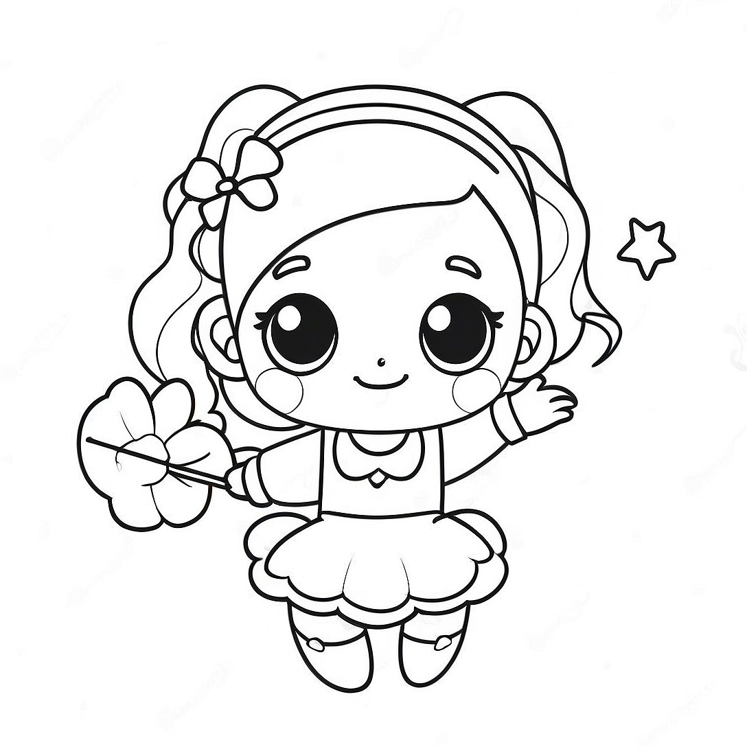 Cute Magical Girl with Sparkling Wand Coloring Page | Magical Girl coloring page
