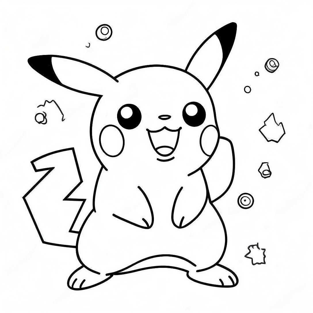 Pikachu Sparkling with Energy Coloring Page | Electric Type Pokemon coloring page