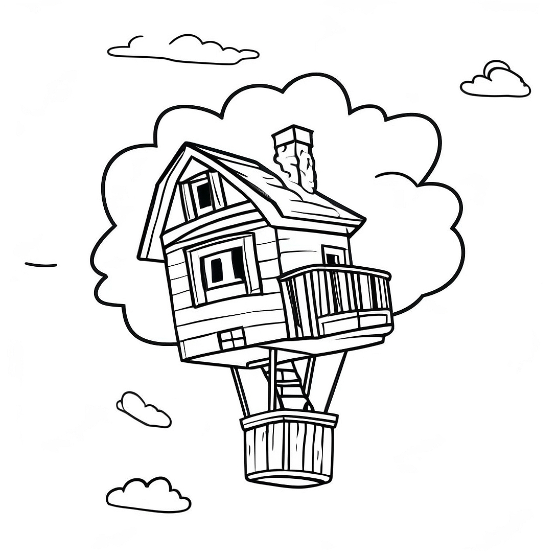 Up House Floating in the Sky Coloring Page | Up coloring page
