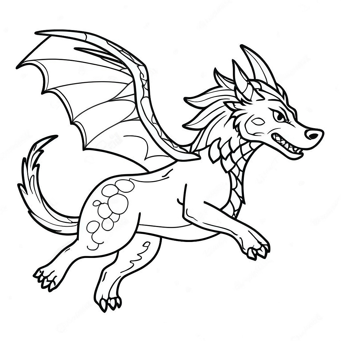Majestic Wolf Dragon Flying Coloring Page | Wolf Dragon coloring page
