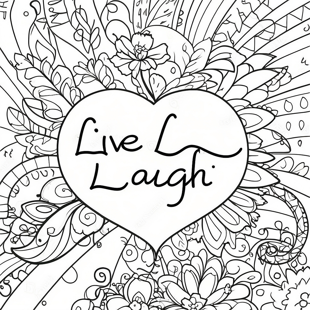 Colorful Live Laugh Love Typography Coloring Page | Live Laugh Love coloring page