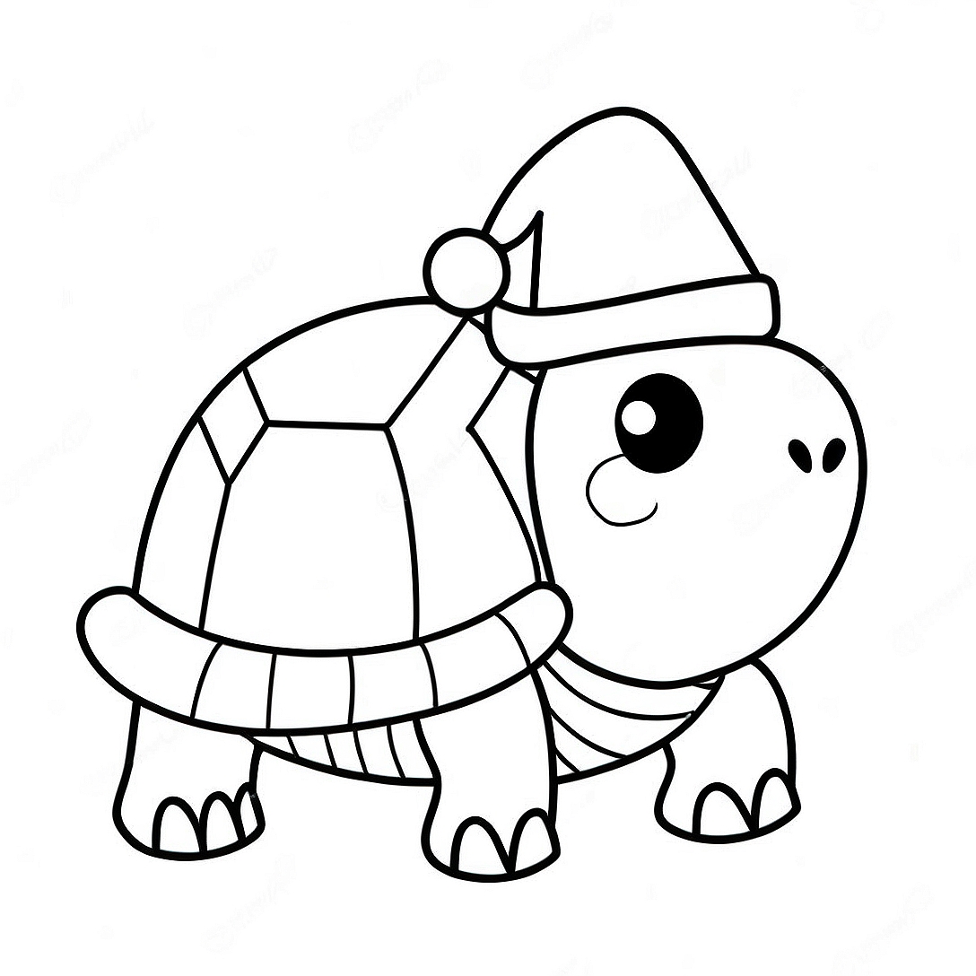 Cute Christmas Turtle with Santa Hat Coloring Page | Christmas Turtle coloring page