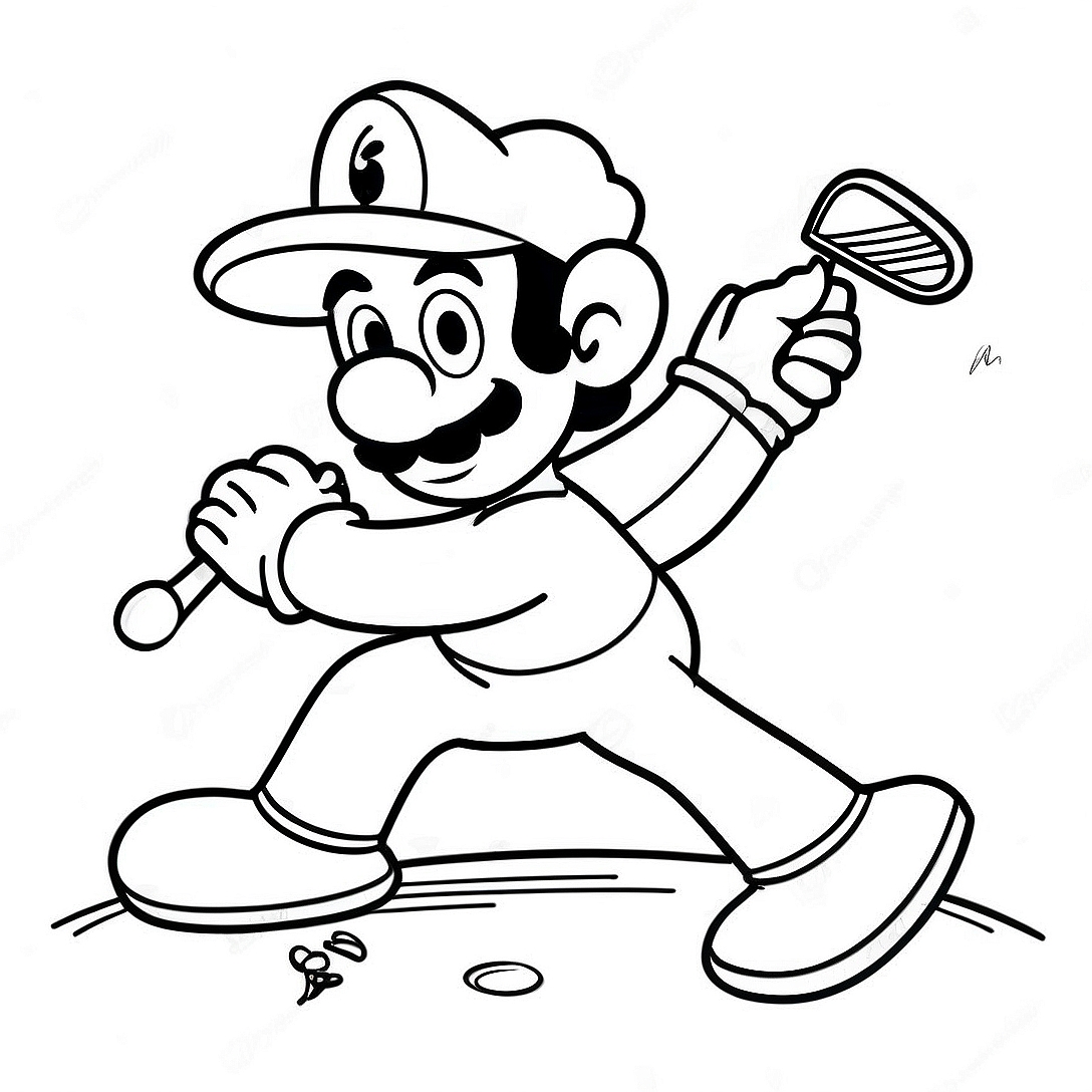 Luigi Swinging Golf Club Coloring Page | Mario Golf coloring page
