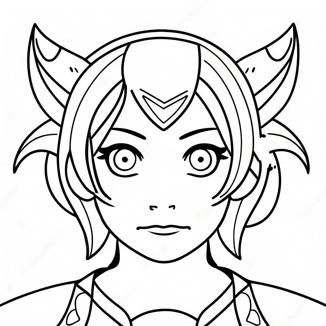 Anime Demon Girl with Fiery Eyes Coloring Page | Anime Demon Girl coloring page