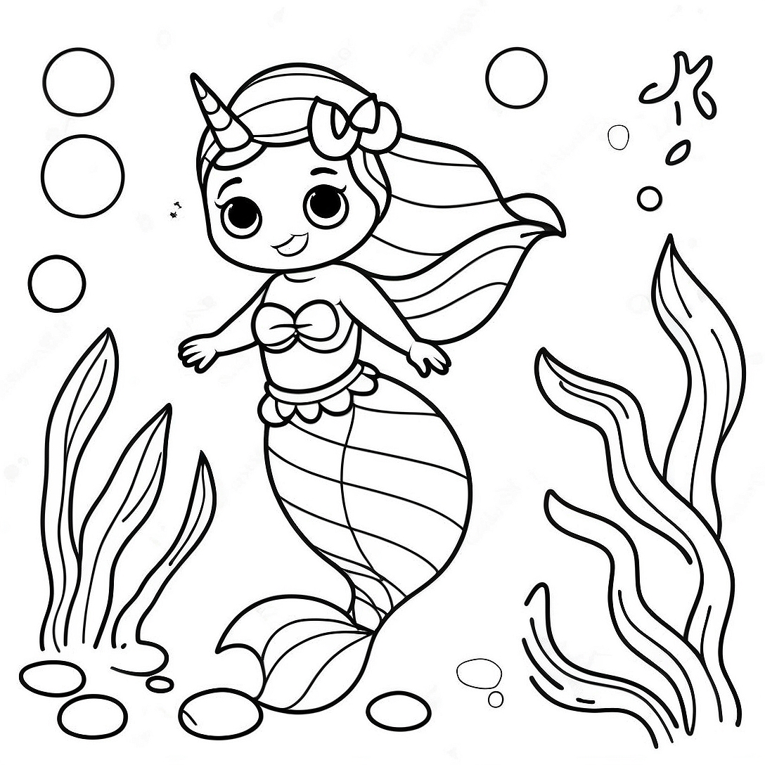 Mermaid Unicorn Underwater Adventure Coloring Page | Mermaid Unicorn coloring page