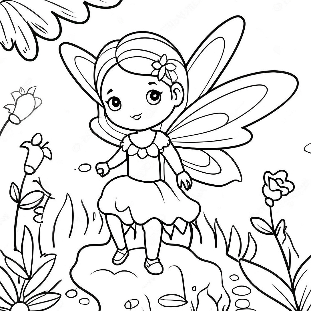 Magical Flower Fairy in a Garden Coloring Page | Flower Fairy coloring page