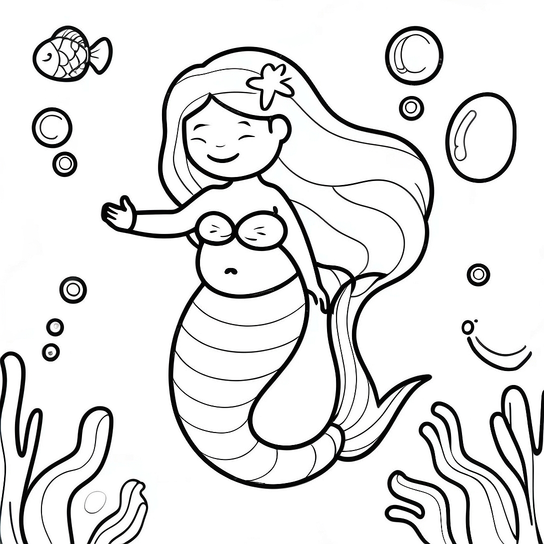 Pregnant Mermaid Underwater Scene Coloring Page | Pregnant Mermaid coloring page