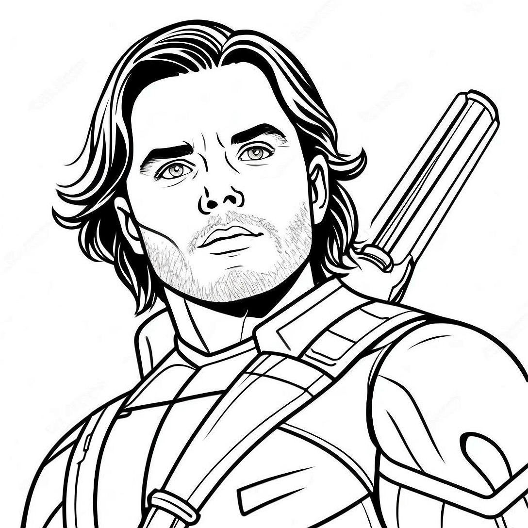 Bucky Barnes in Heroic Pose Coloring Page | Bucky Barnes coloring page