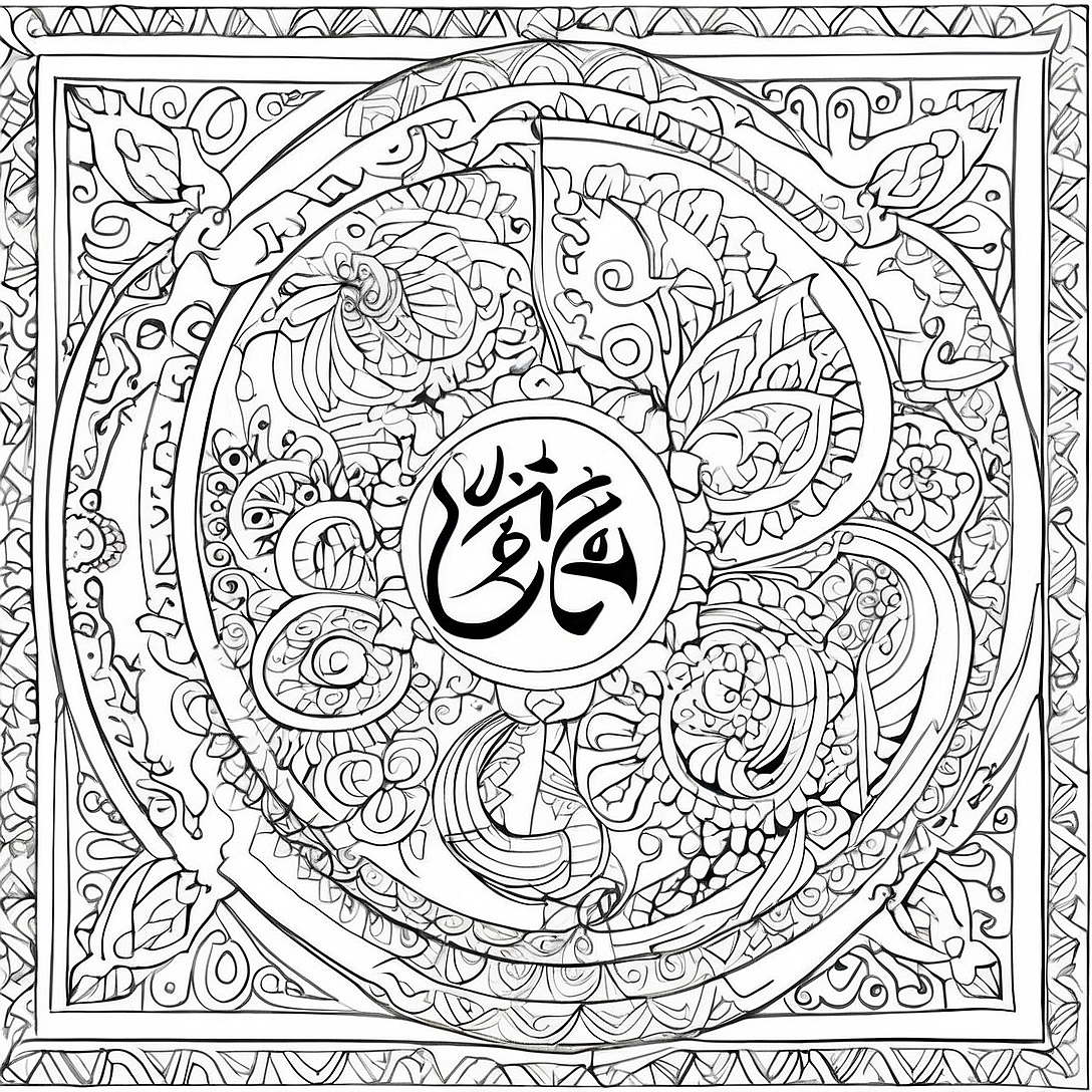 Intricate Islamic Calligraphy Coloring Page | Islamic Art coloring page