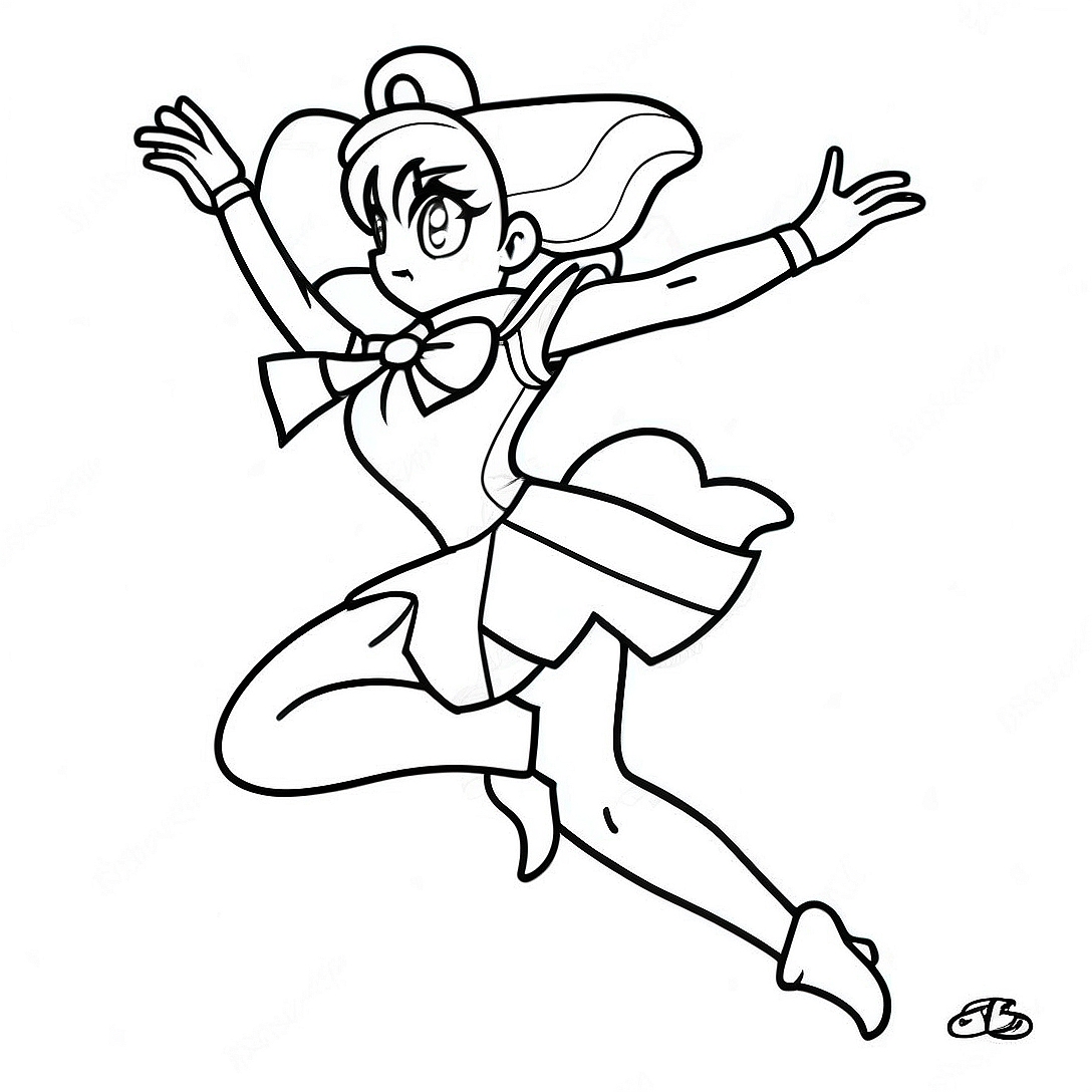 Sailor Jupiter in a Dynamic Pose Coloring Page | Sailor Jupiter coloring page
