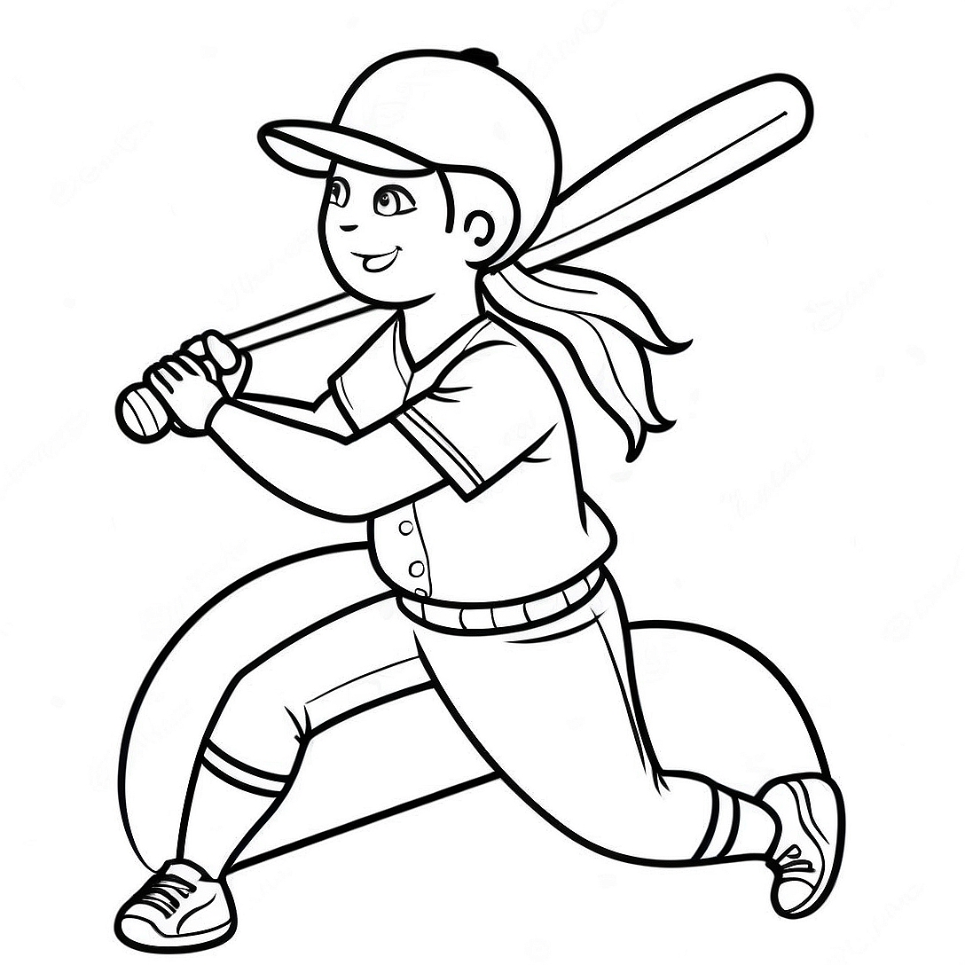 Softball Player Swinging Bat Coloring Page | Softball coloring page