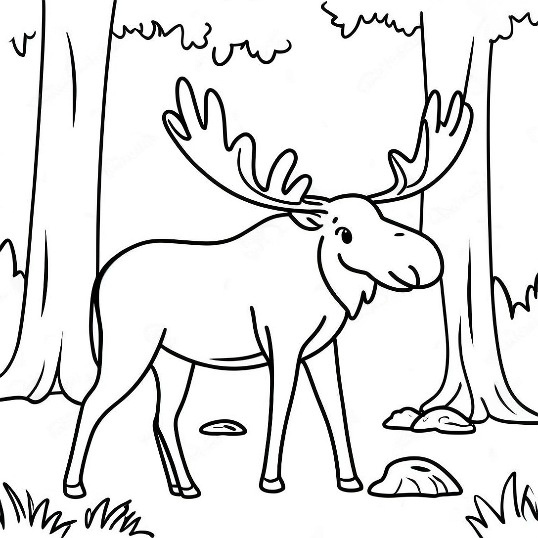 Majestic Moose in Forest Coloring Page | Moose coloring page