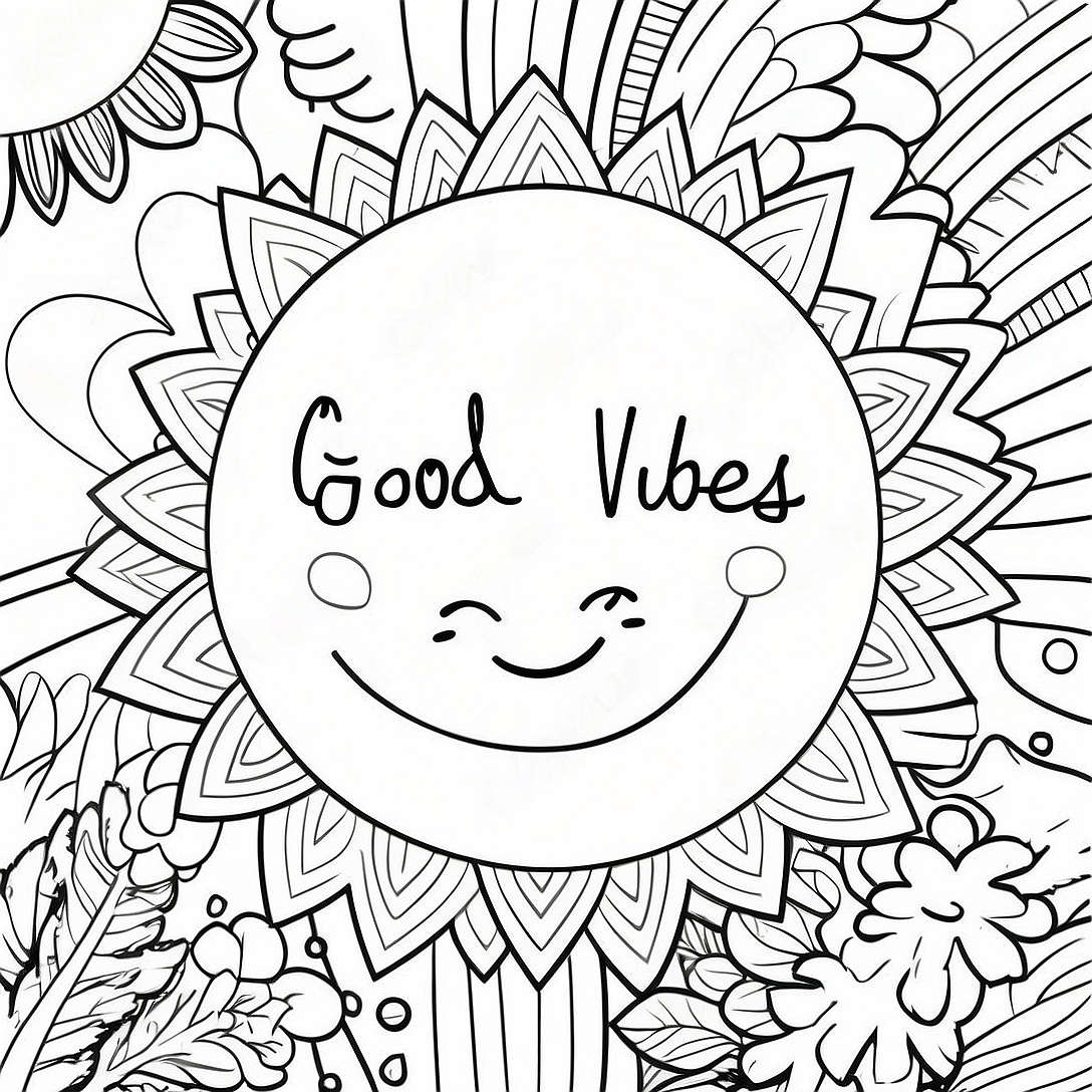 Good Vibes Only Happy Sunshine Coloring Page | Good Vibes Only coloring page