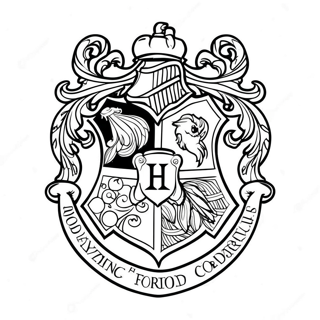 Detailed Hogwarts Crest Coloring Page | Hogwarts Crest coloring page