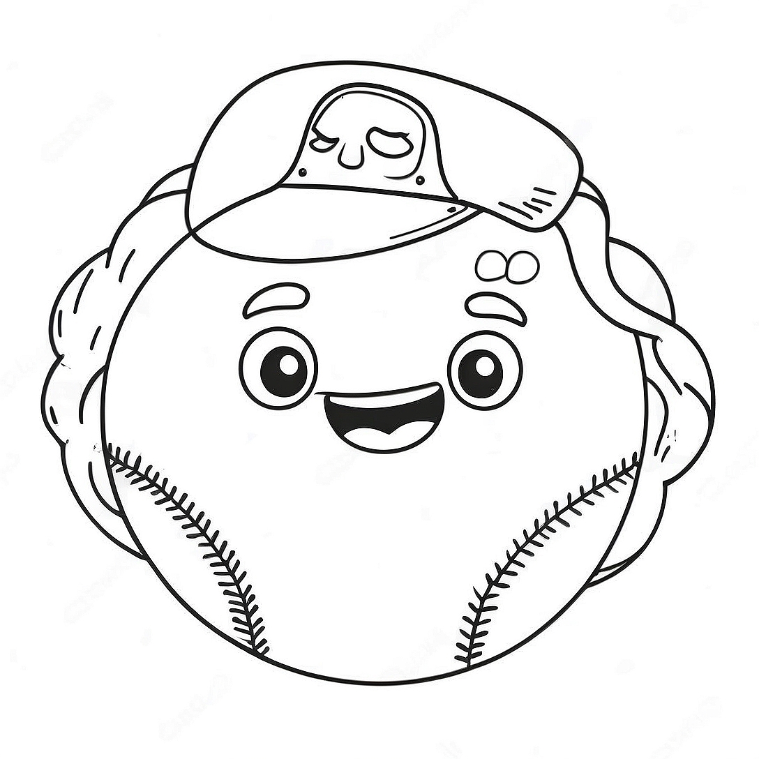 Cute Softball with Smile Coloring Page | Softball coloring page