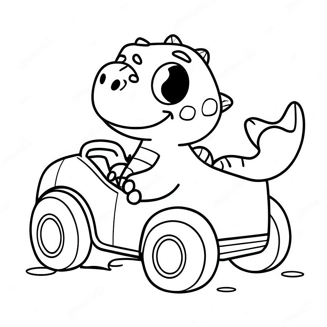 Cute Dinosaur Driving a Car Coloring Page | Dinosaur Car coloring page