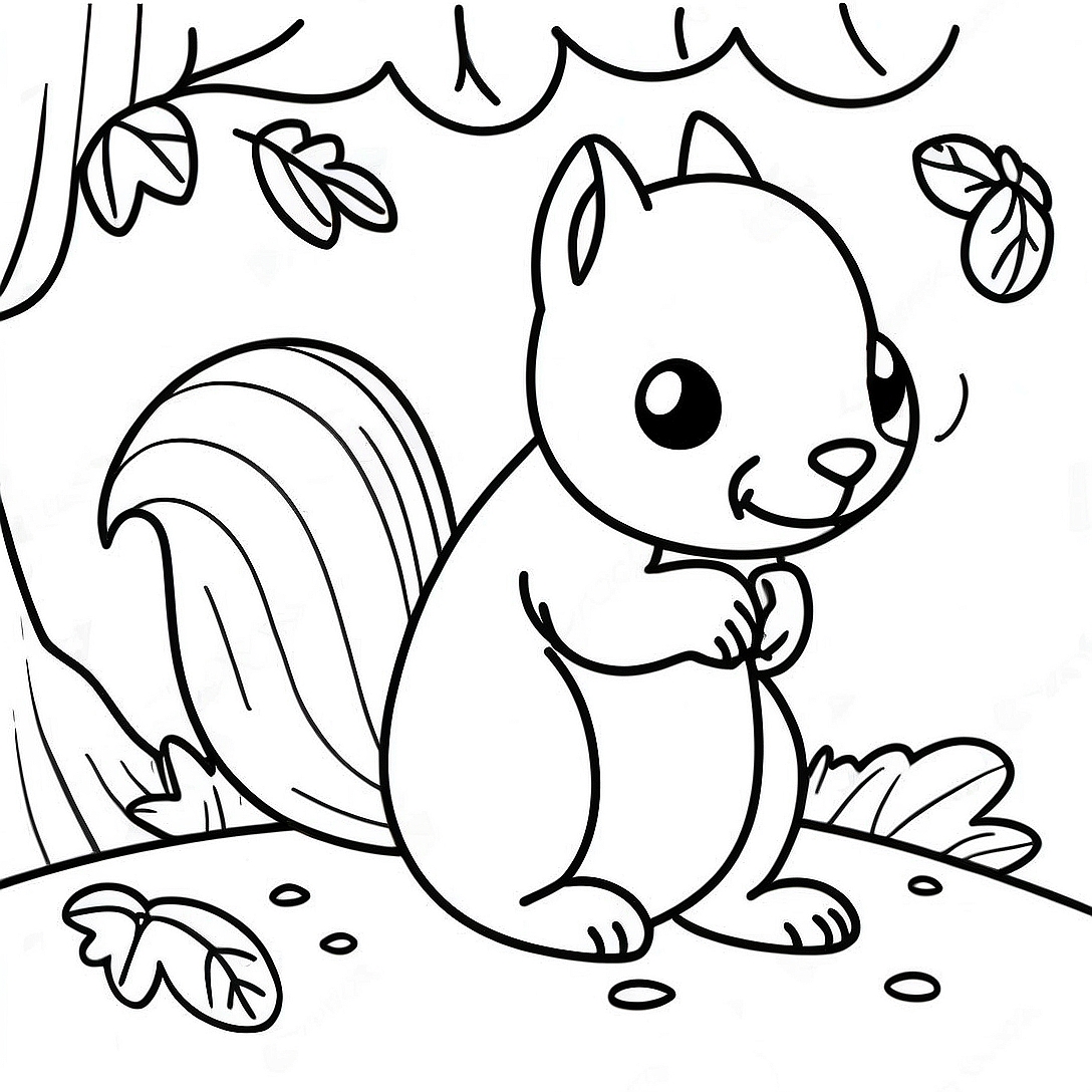 Cute Fall Squirrel Coloring Page | Fall Squirrel coloring page
