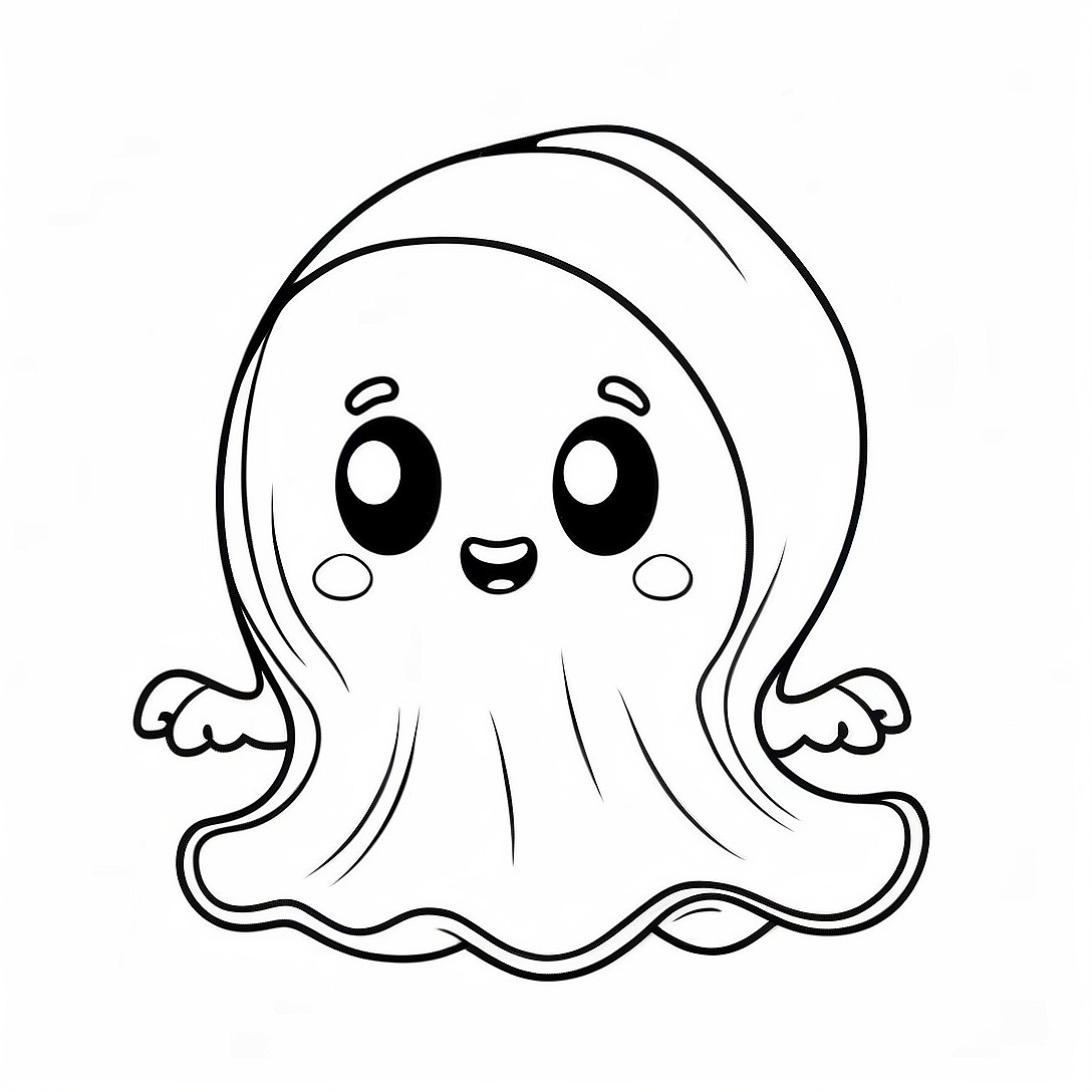 Cute Mini Halloween Ghost Coloring Page | Mini Halloween coloring page