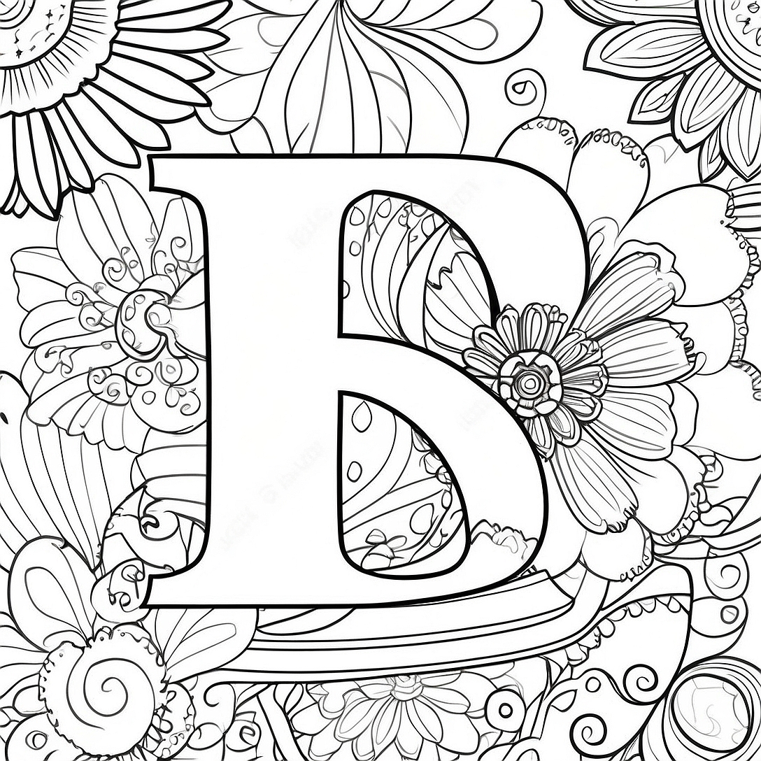 Flower Letter Adult Coloring Page | Flower Letter for Adults coloring page