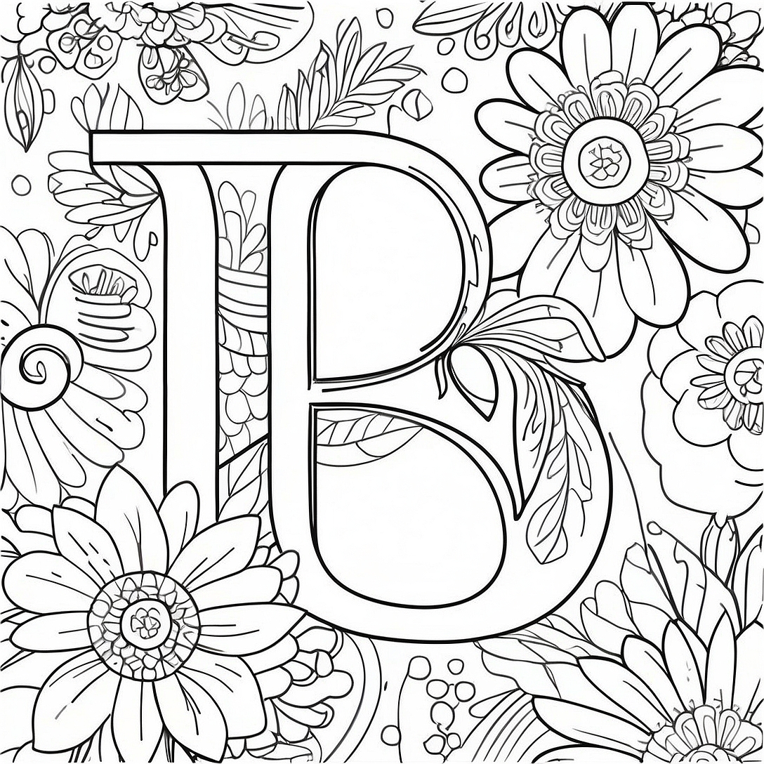 Elegant Flower Letter Coloring Page | Flower Letter for Adults coloring page