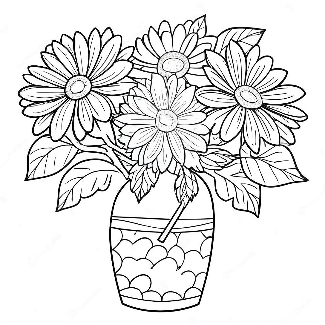Beautiful Chrysanthemum Bouquet Coloring Page | Chrysanthemum coloring page