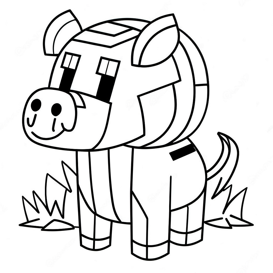 Cute Minecraft Piglin with Gold Coloring Page | Minecraft Piglin coloring page