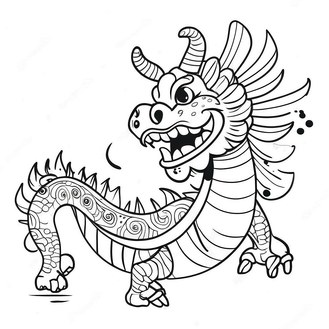 Festive Dragon Dance Coloring Page | Lunar New Year 2024 coloring page