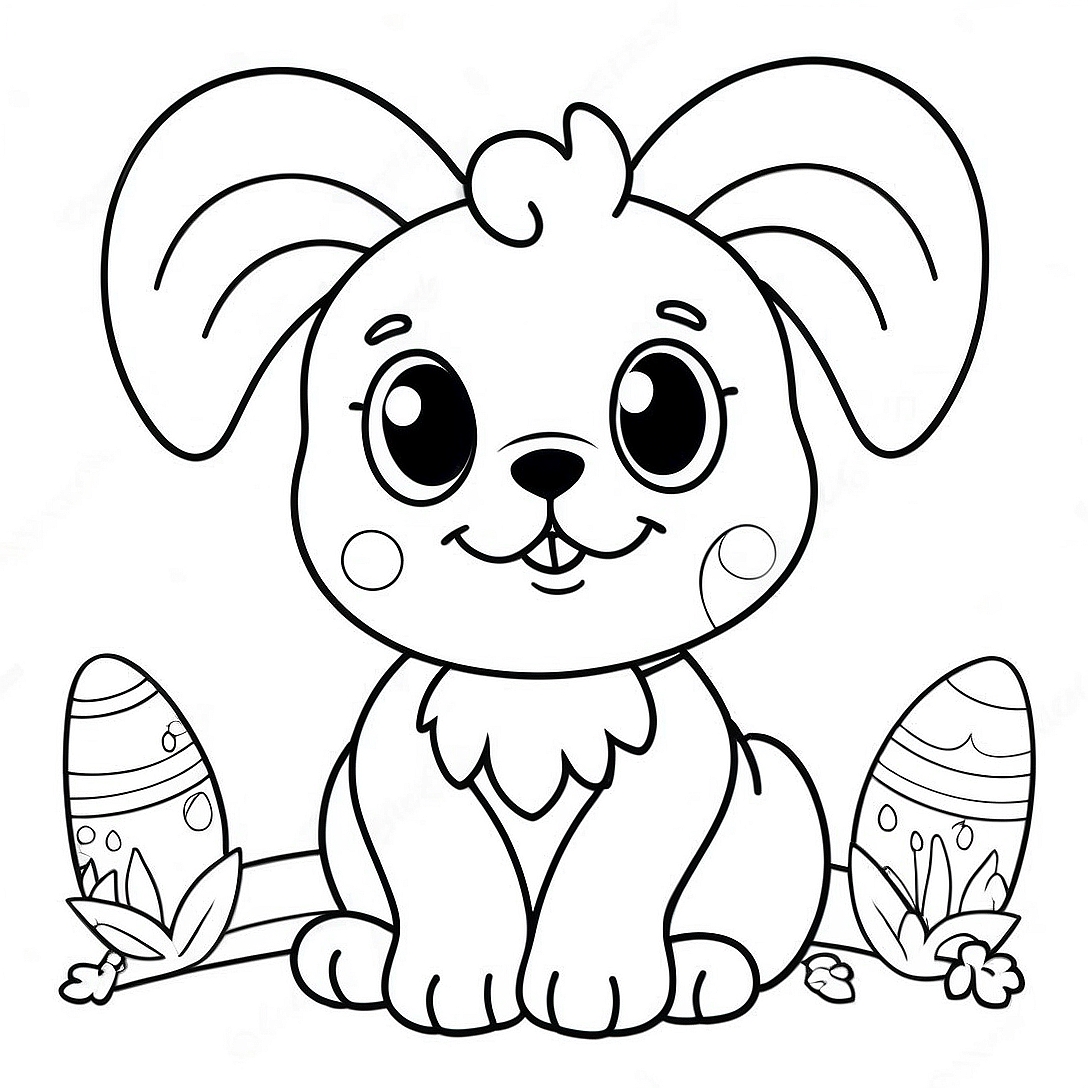 Cute Easter Puppy with Bunny Ears Coloring Page | Easter Puppy coloring page