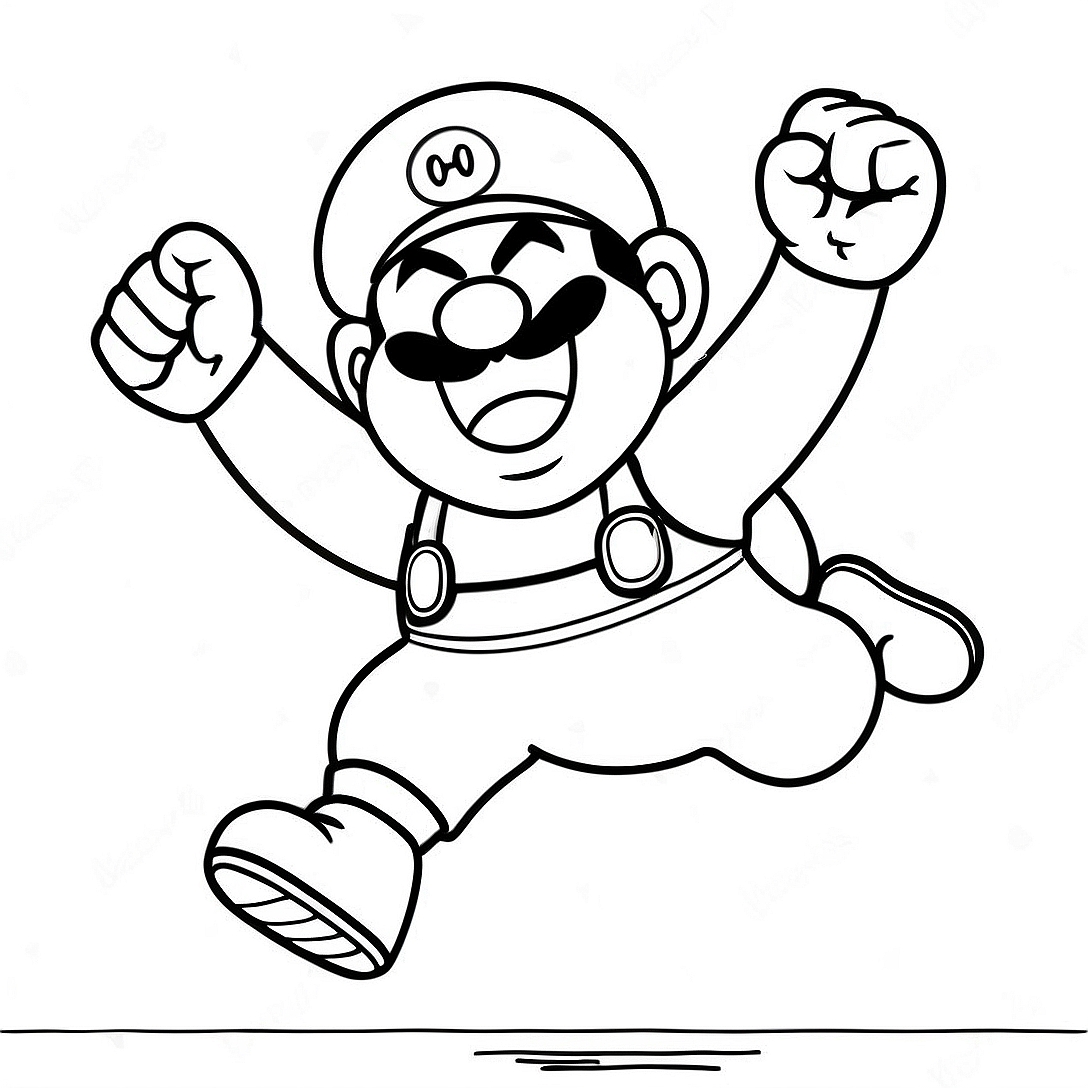 Wario Jumping in Excitement Coloring Page | Wario coloring page