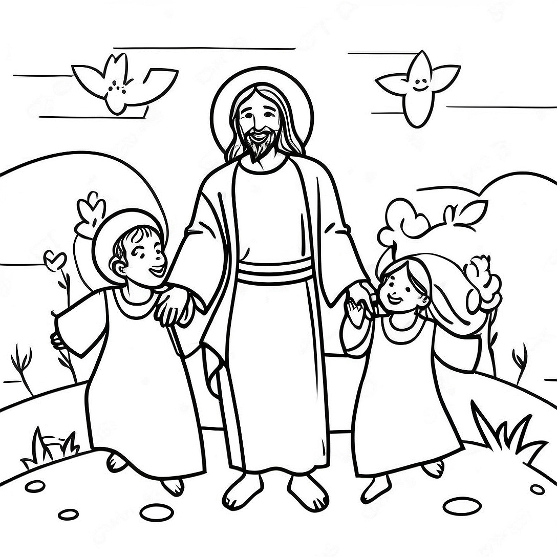 Joyful Jesus with Children Coloring Page | Jesus is Alive coloring page