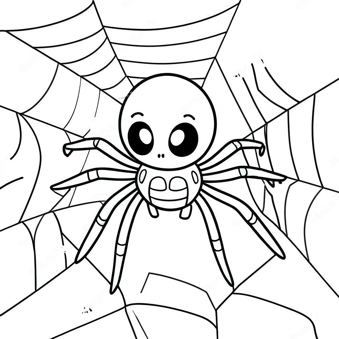 Creepy Halloween Spider in a Web Coloring Page | Halloween Spider coloring page