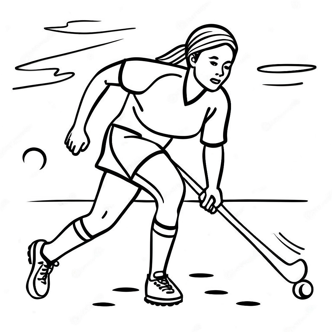 Field Hockey Player Dribbling Ball Coloring Page | Field Hockey coloring page