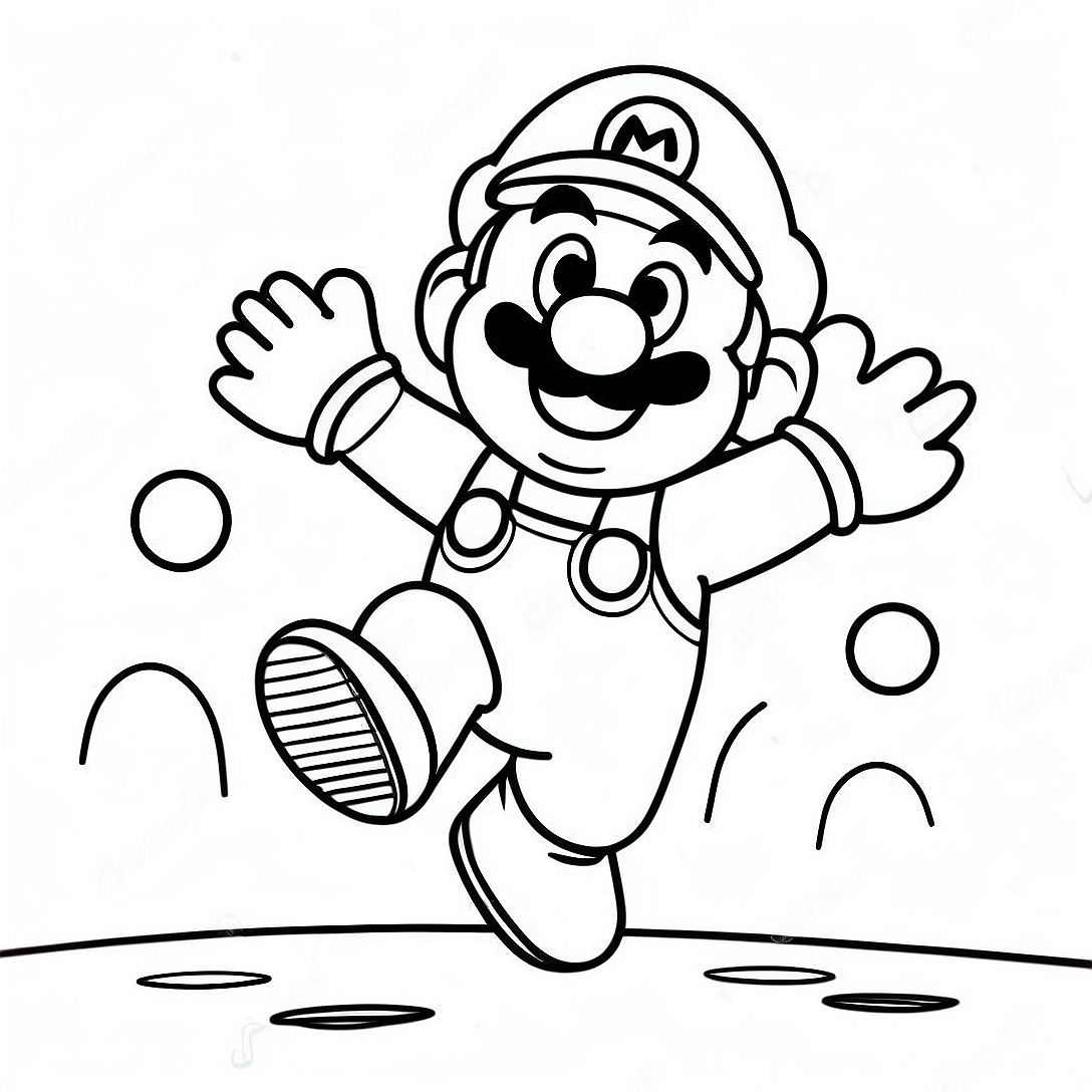 Cute Baby Mario Jumping Coloring Page | Baby Mario and Luigi coloring page